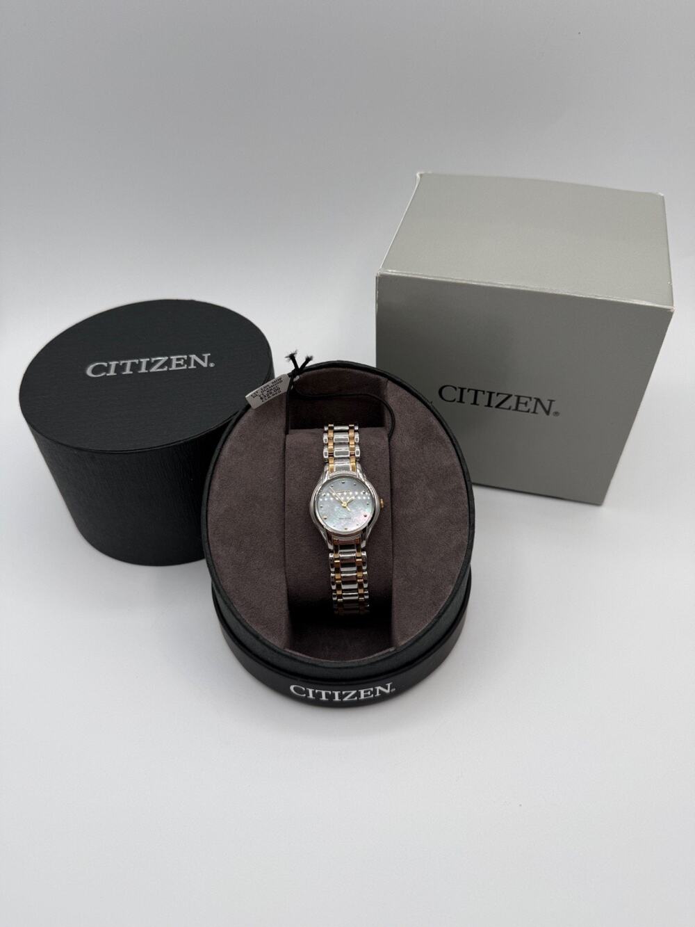 Citizen Eco-Drive EM0284-51N Women's MOP Diamond Two Tone Watch NOS Box